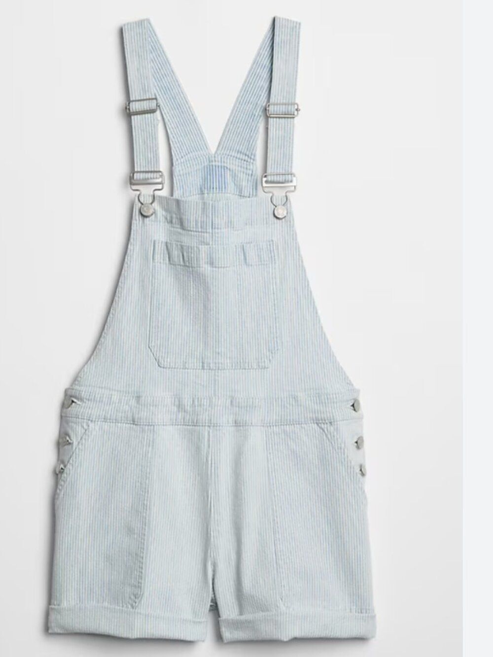 GAP Railroad Stripe Denim Short Overalls – Light Blue Stripe (NEW)